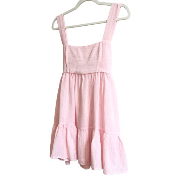 Lucy in the Sky Pastel Pink Shimmer Striped Babydoll Mini Dress Size M Party - Picture 3 of 9